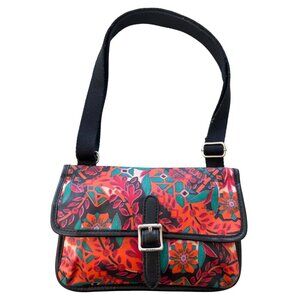 Fossil Keyper Mini Crossbody Bag Floral Coated Canvas Flap Front Black Orange